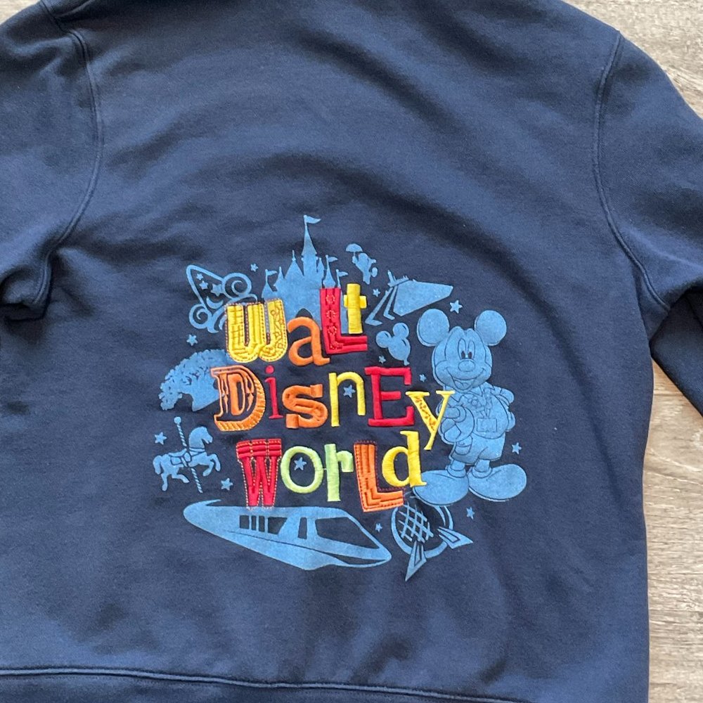 Disney Parks Walt Disney World Embroidered Blue Zip Up Hoodie Size L